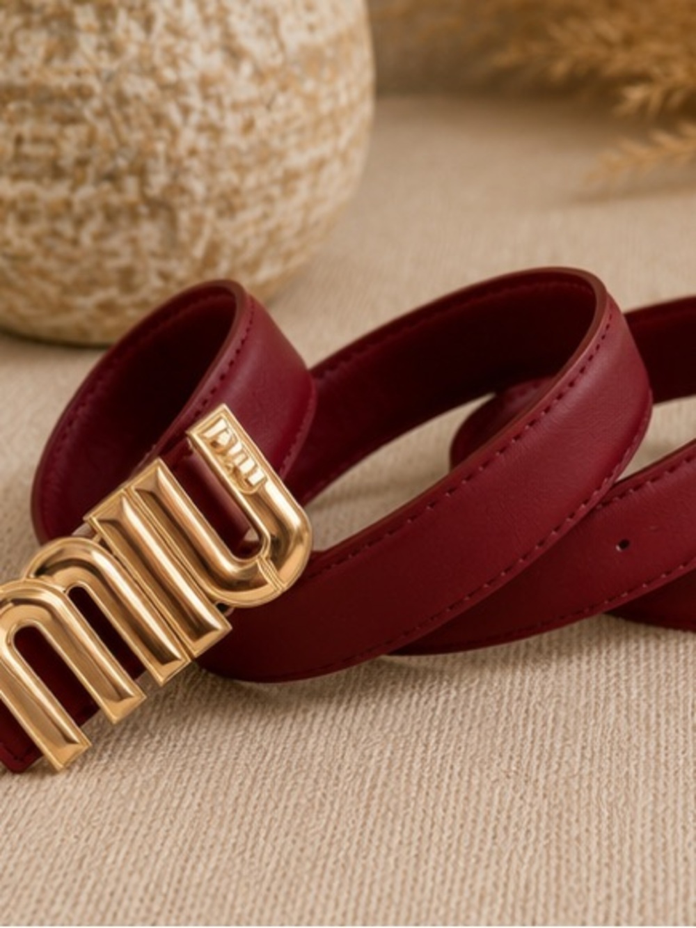 Designer Inspired Red Leather Belt | Gold Buckle |  43”